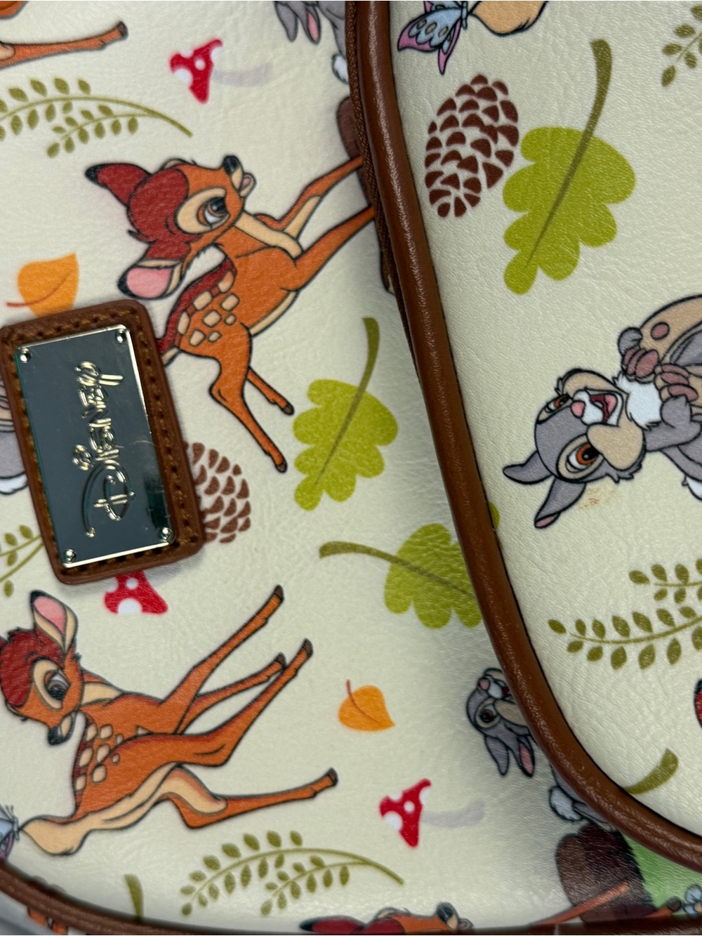 Loungefly Cream Bambi & Thumper Print Backpack with Brown Trim - Picture 3 of 8